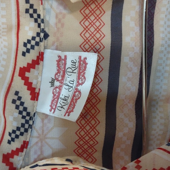 USED KIKI LA RUE PATTERN SHIRT 100% POLYESTER SIZE L - Picture 2 of 13